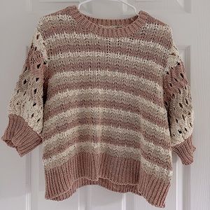 Ulla Johnson, Crochet Knit Stripe Sweater in Size Small Color Cream/Pink